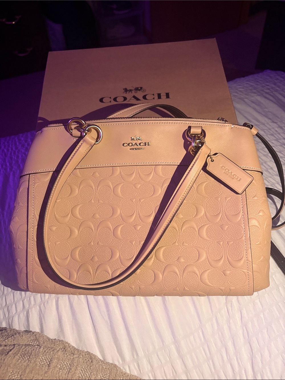 Coach Pebbled Signature Satchel - Blush Pink